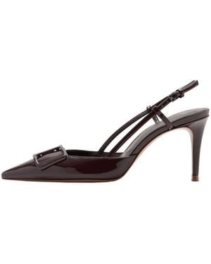 Mango Patent Pointed-toe Slingback Pumps - Brown