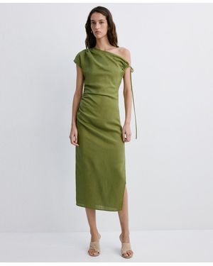 Mango Side Ruched Asymmetric Dress - Green