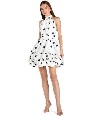 Mac Duggal Satin Halter Neck Bubble Hem Mini Dress - White