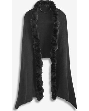INC International Concepts Knit Twisted Faux-fur-trim Wrap - Black