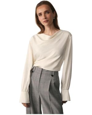 The Fold Loano Long-sleeve Cowl Neck Satin Blouse - White