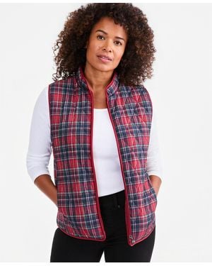 Style & Co. Quilted Plaid Puffer Vest - Red