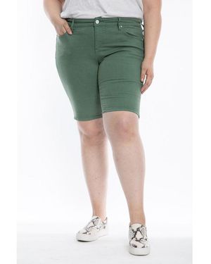 Slink Jeans Plus Size Mid Rise Bermuda Shorts - Green