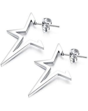 Metallo Stainless Steel Open Star Stud Earrings - White
