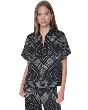 DKNY Printed Button-down Collared Neck Shirt - Black