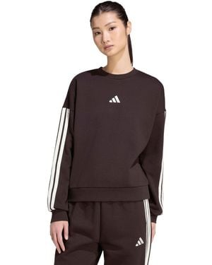 adidas Essentials 3-stripes Fleece Crew Neck Sweatshirt - Brown