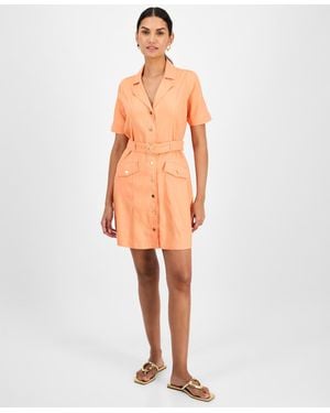 INC International Concepts Linen-blend Belted Mini Dress - White