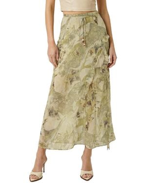 Modenaire Tiered Ruffle Drawstring Midi Skirt - Green