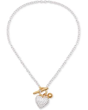 Guess Two-tone Pave Heart 18" Pendant Necklace - Metallic