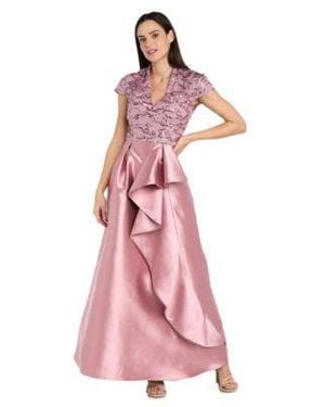 R & M Richards R M Richards Long Mikado Ballgown With Embroidered Mesh Bodice - Pink