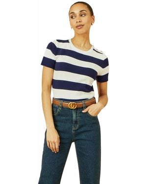 Yumi' Block Stripe Knitted Top - Blue