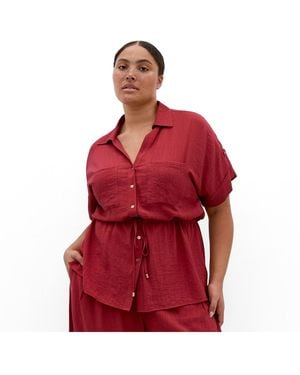 City Chic Plus Size Aria Cinched Shirt - Red