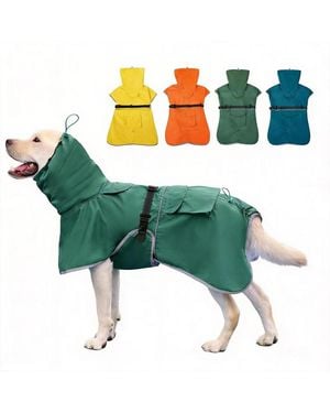 Aronkl Adjustable Hooded Raincoat For Medium Large Dogs - Green
