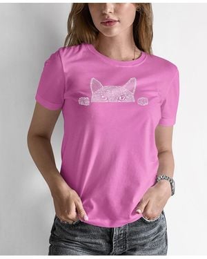 LA Pop Art Word Art Peeking Cat T-shirt - Pink