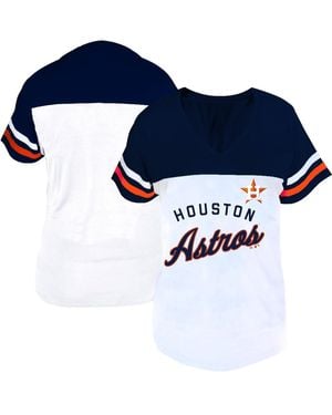 Fanatics White/navy Houston Astros Plus Size Two-stripe V-neck T-shirt - Blue