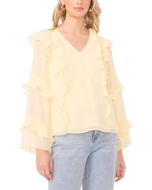 1.STATE Long-sleeve V-neck Ruffle Top - White