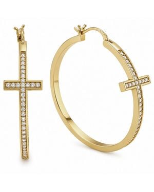 And Now This Cubic Zirconia -tone Plated Cross Hoop Earrings - Metallic