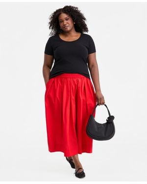 On 34th Trendy Plus Size Pull-on Cotton Midi Circle Skirt - Red