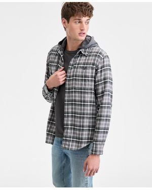 Sun & Stone Sun + Stone Russel Layered-look Hooded Cotton Flannel Plaid Shirt - Gray