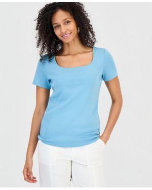 Style & Co. Style Co Cotton Square Neck Short Sleeve T Shirt Pxs Xxl Exclusively At Macys - Blue