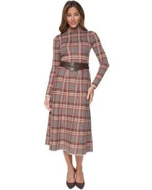 Eliza J Mock Neck Long Sleeve Fit Flare Dress - Red
