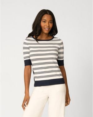 Cable & Gauge Stripe Boat Neck Sweater - White