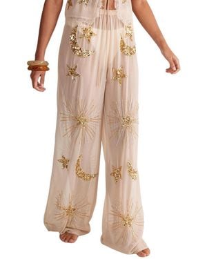 Nasty Gal Moon And Star Wide Leg Beach Trouser - Natural