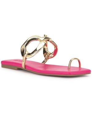 INC International Concepts Yemri Square Toe Slip-resistant Chain Detail Flat Sandals - Pink