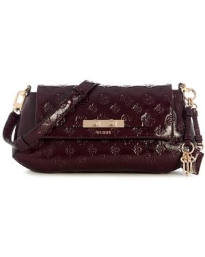 Guess Carmella Medium Flap Crossbody Handbag - Purple