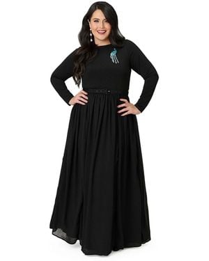 Unique Vintage Plus Size Brooch Maxi Dress - Black