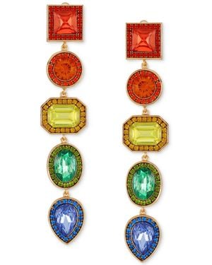 Guess Tone Rainbow Rhinestone Clip-on Linear Drop Earrings - White