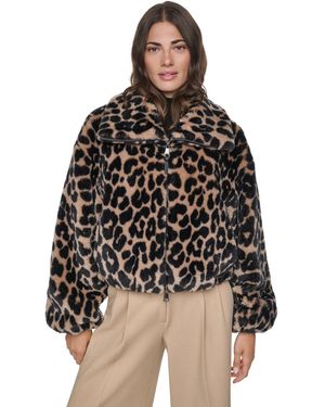 DKNY Faux Shearling Cropped Zip-up Bomber - Black