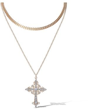 Jessica Simpson Tone Rhinestone Cross And Curb Chain Necklace Set - White