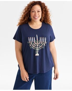 Style & Co. Plus Size Menorah Graphic T-shirt - Blue