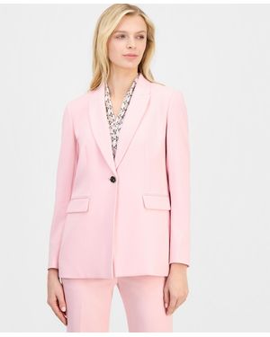 Anne Klein Structured Stretch Notched-collar One-button Blazer - Pink