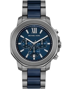 Michael Kors Michael Prescott Chronograph Blue Ceramic And Gunmetal Stainless Steel Watch 44mm - Gray