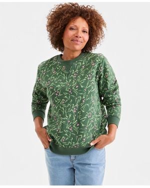 Style & Co. Printed Fleece Crewneck Sweatshirt - Green