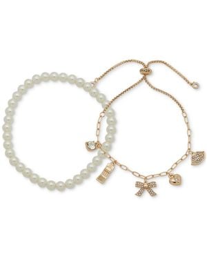 Clueless Gold-tone 2-pc. Set Crystal Charm Slider & Imitation Pearl Beaded Stretch Bracelets - Metallic