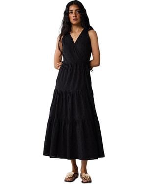 REISTOR Sleeveless Embroidered Wrap Dress - Black