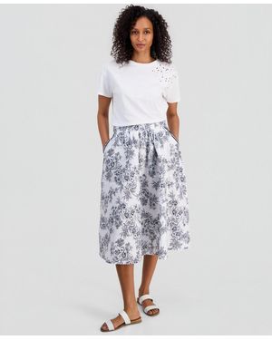 Nautica Cotton Toile Elastic-waist Midi Skirt - Blue