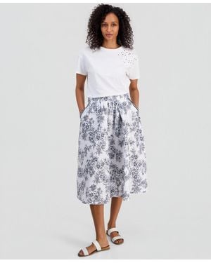 Nautica Cotton Toile Elastic-waist Midi Skirt - Blue