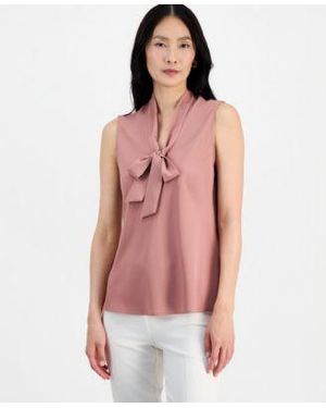 Kasper Sleeveless Tie Neck Top - Pink