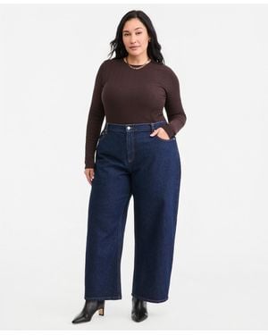 On 34th Plus Size Low-curve Wide-leg Mid-rise Jeans - Blue