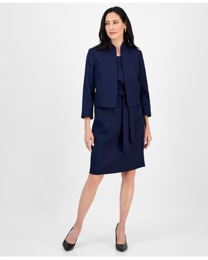 Le Suit 3/4-sleeve Jacket And Belted Sheath Dress Suit Set - Blue