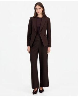Tahari Single Button Blazer Short Sleeve Sweater Wide Leg Pants - Blue