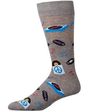Memoi Vinyl Tunes Novelty Crew Socks - Gray