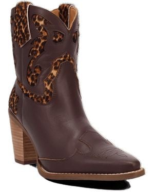Dingo Run Wild Pointed-toe Block-heel Animal-print Leather Bootie - Brown