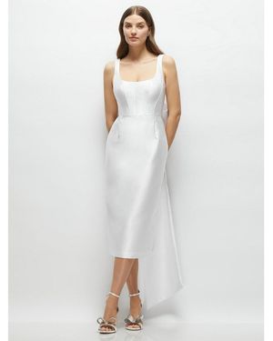 Alfred Sung Scoop Neck Corset Satin Midi Dress - White