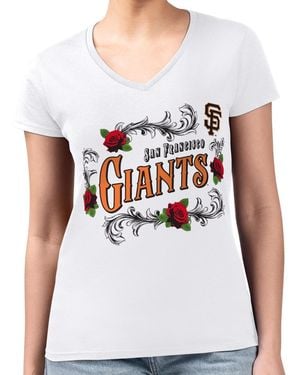 G-III 4Her by Carl Banks San Francisco Giants Super-slim Fit Lightweight Retro Roses V-neck T-shirt - White
