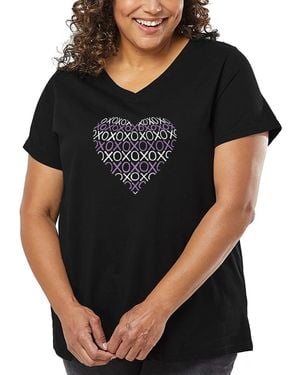 LA Pop Art Plus Size Xoxo Heart Word Art V-neck T-shirt - Black